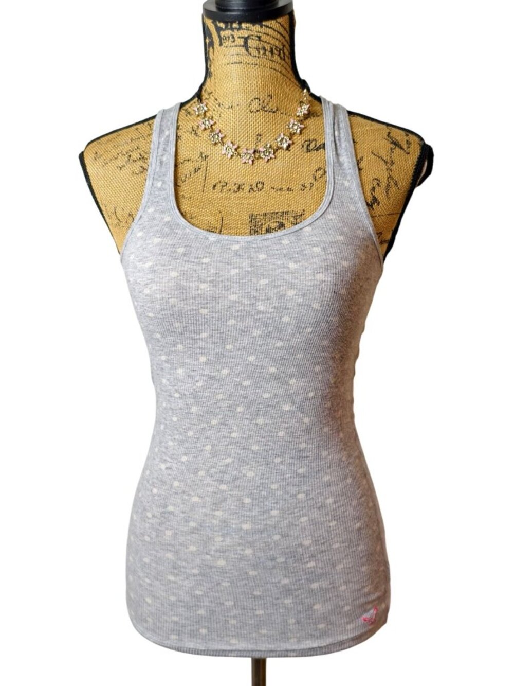American Eagle Womens XS Tank Gray Ribbed Polka Dot Racerback Grunge Hip Edgy